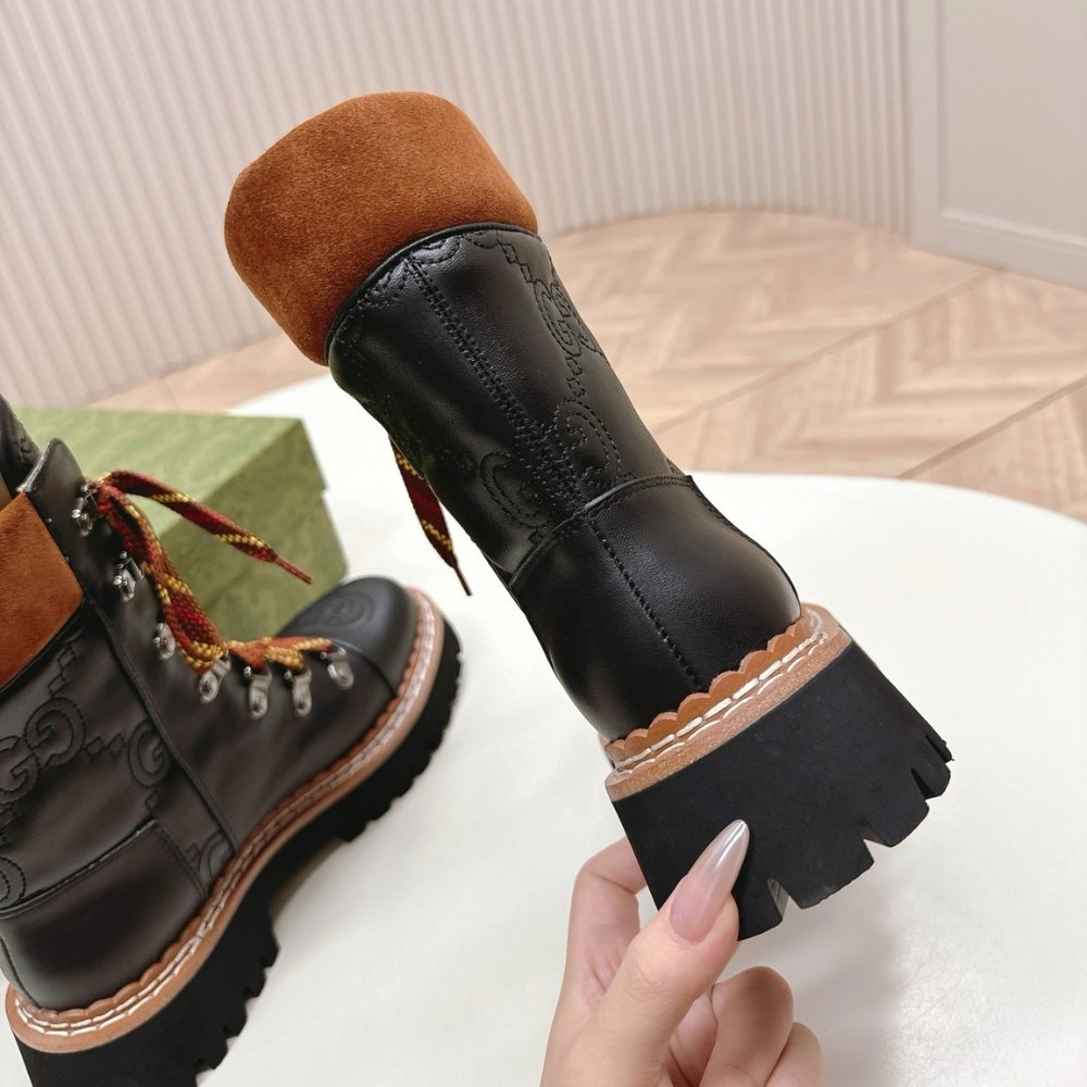 Gvc*1 Women Lace Up Ankle Boot Black And Tan 758284 Aacm1 1046
