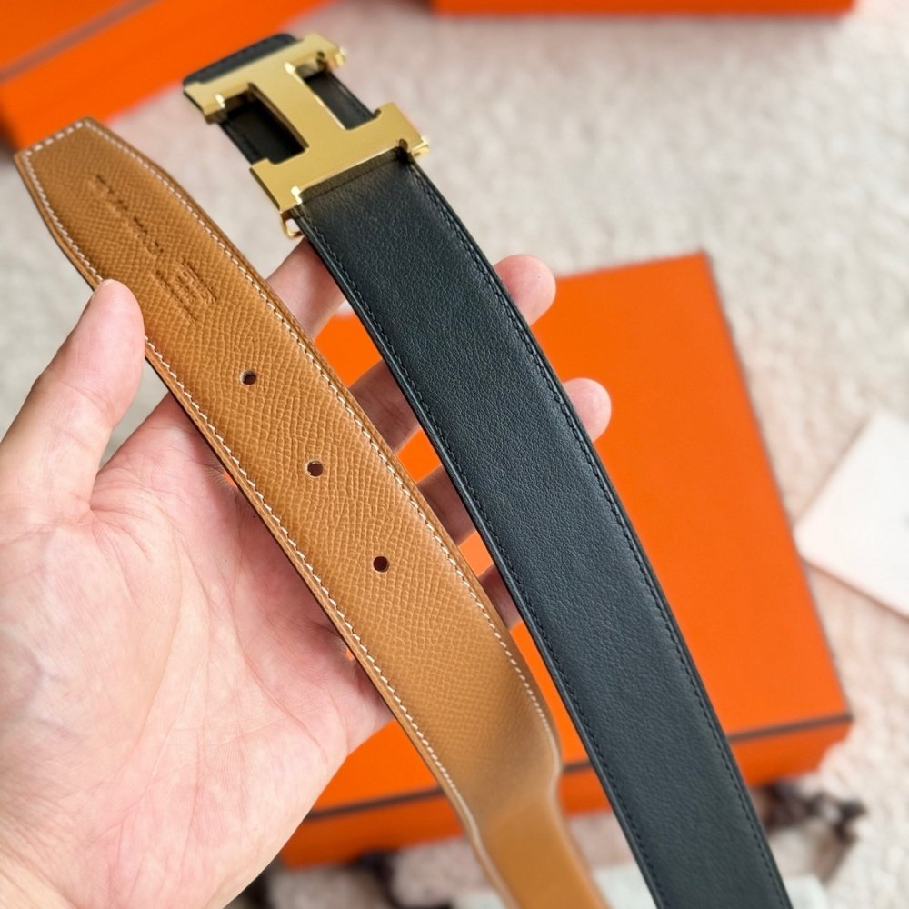 H**me5 Constance Guillochee Belt Buckle And Reversible Leather Strap 32 Mm Gold Orange H079645Cc06