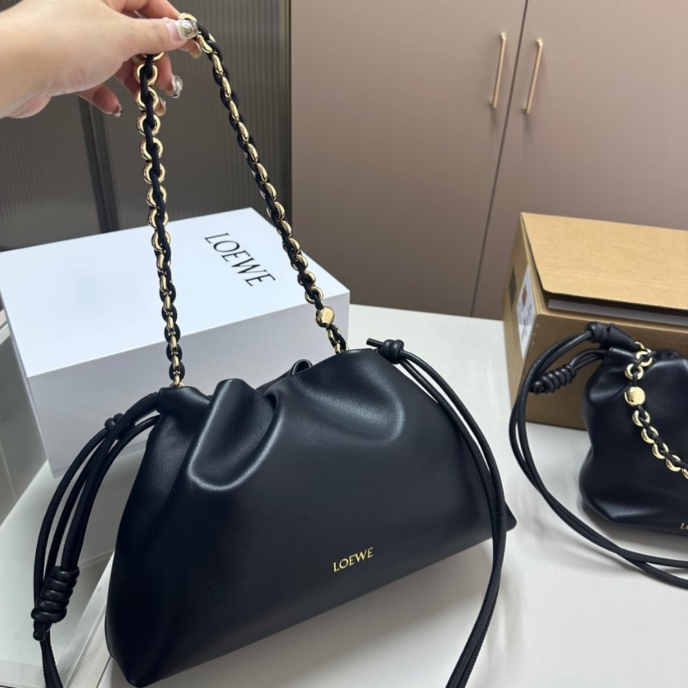 L0ew* Medium Flamenco Purse In Mellow Nappa Black 30Cm A411Fcrx02 1100