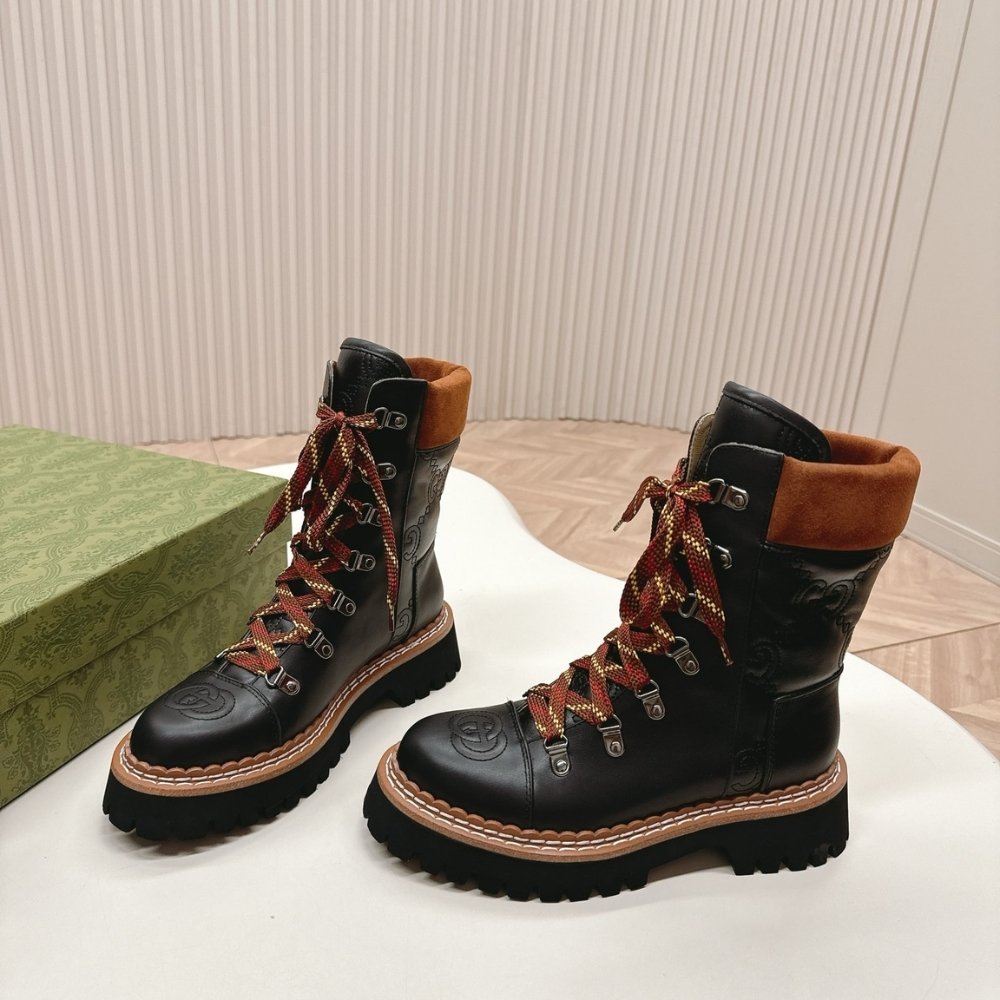 Gvc*1 Women Lace Up Ankle Boot Black And Tan 758284 Aacm1 1046