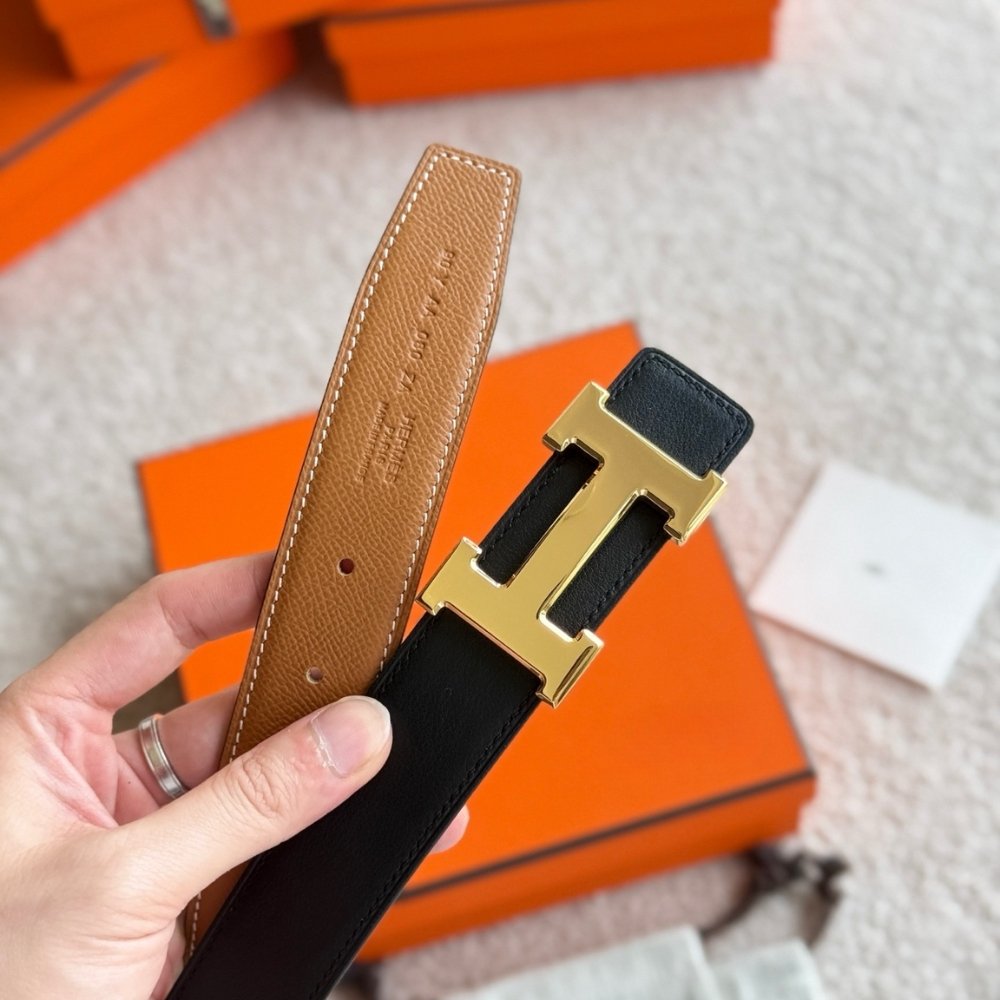 H**me5 Constance Guillochee Belt Buckle And Reversible Leather Strap 32 Mm Gold Orange H079645Cc06