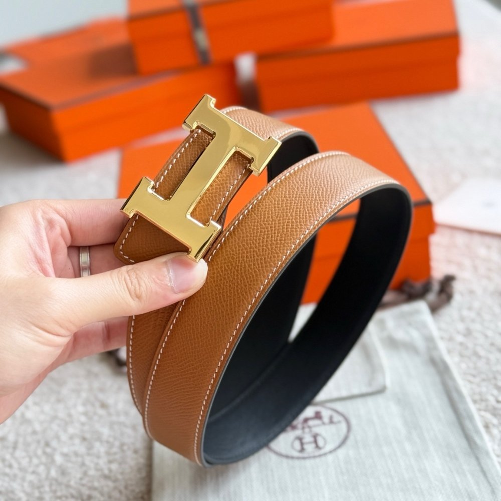 H**me5 Constance Guillochee Belt Buckle And Reversible Leather Strap 32 Mm Gold Orange H079645Cc06