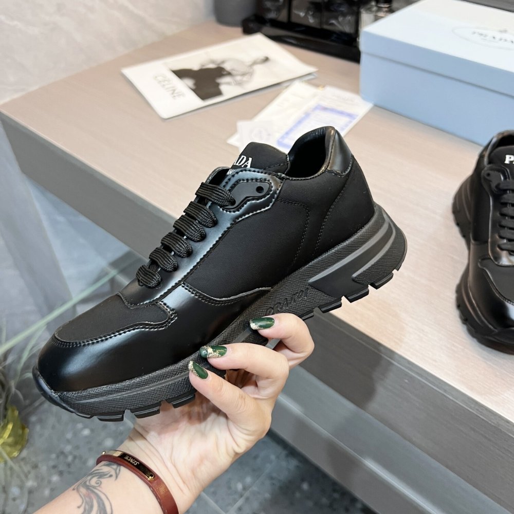 Pra*a Prax 01 Re Nylon And Brushed Leather Sneaker Black 2Ee369 3Lf5 F0632 F G000