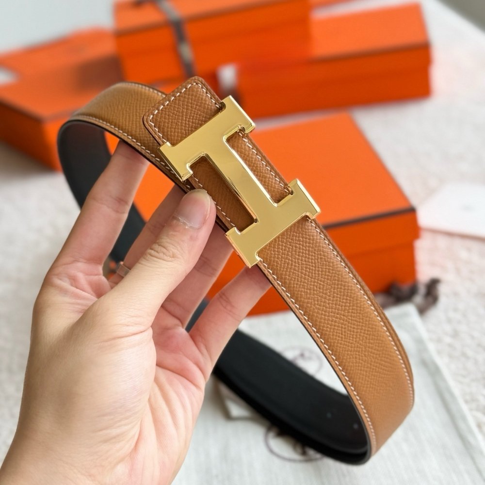 H**me5 Constance Guillochee Belt Buckle And Reversible Leather Strap 32 Mm Gold Orange H079645Cc06