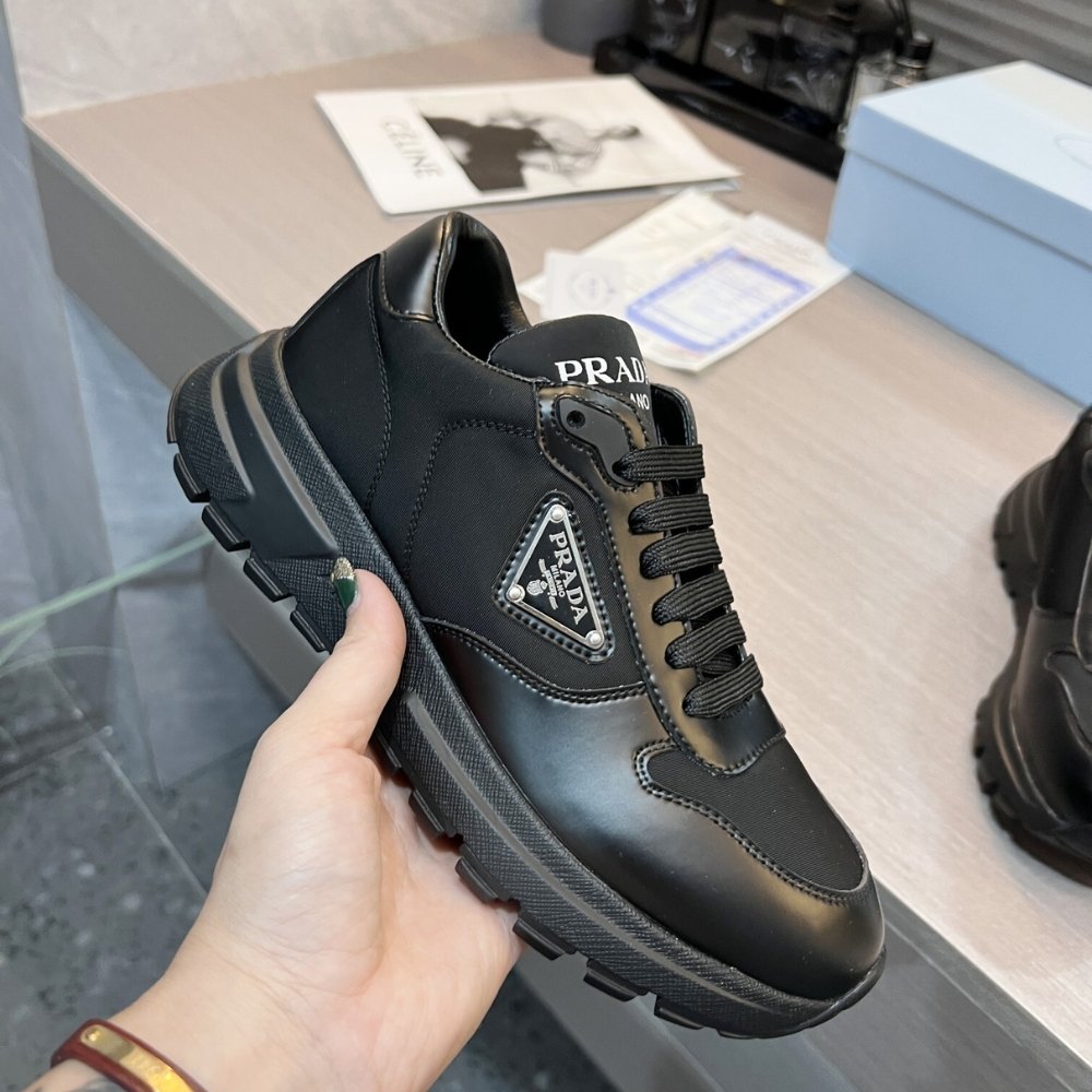 Pra*a Prax 01 Re Nylon And Brushed Leather Sneaker Black 2Ee369 3Lf5 F0632 F G000