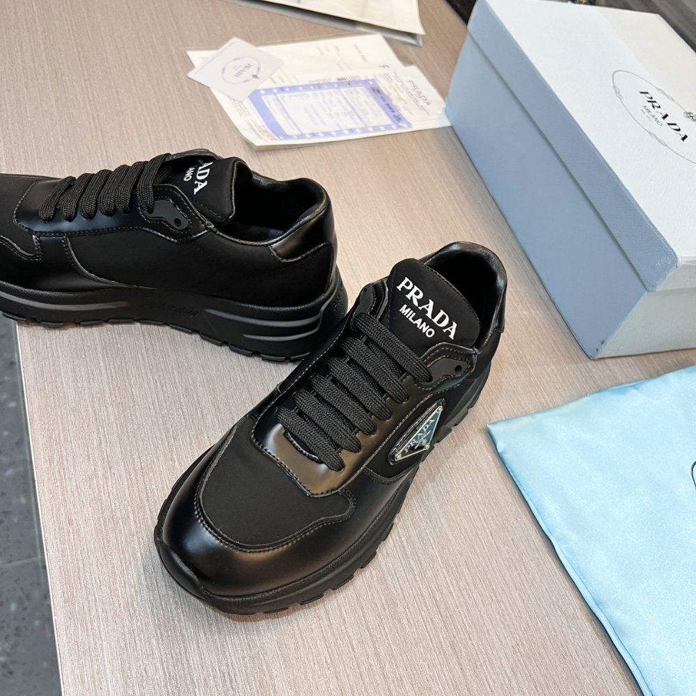 Pra*a Prax 01 Re Nylon And Brushed Leather Sneaker Black 2Ee369 3Lf5 F0632 F G000