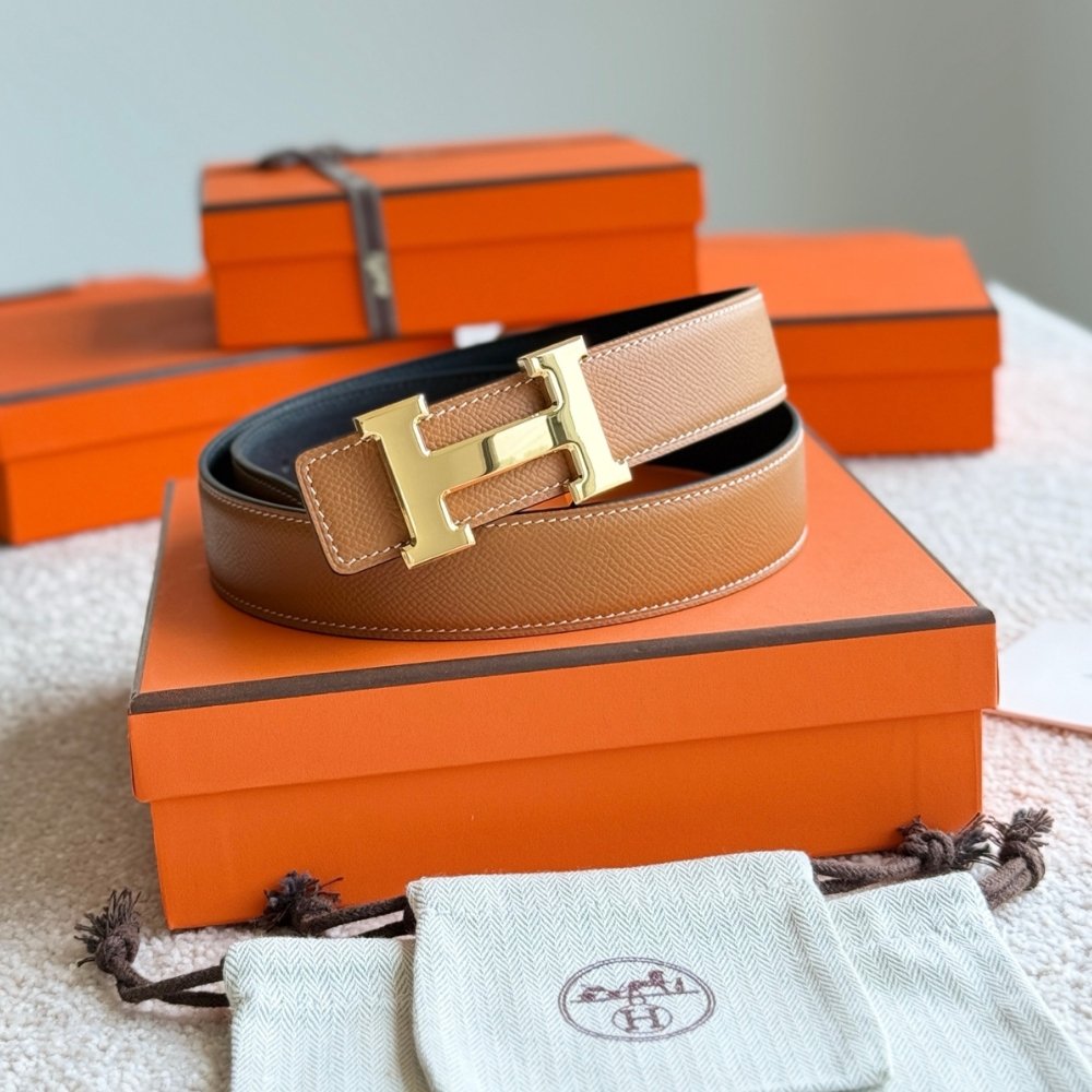 H**me5 Constance Guillochee Belt Buckle And Reversible Leather Strap 32 Mm Gold Orange H079645Cc06