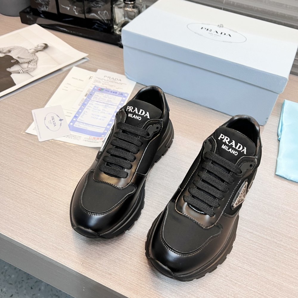 Pra*a Prax 01 Re Nylon And Brushed Leather Sneaker Black 2Ee369 3Lf5 F0632 F G000