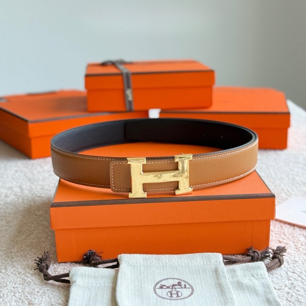 H**me5 Constance Guillochee Belt Buckle And Reversible Leather Strap 32 Mm Gold Orange H079645Cc06