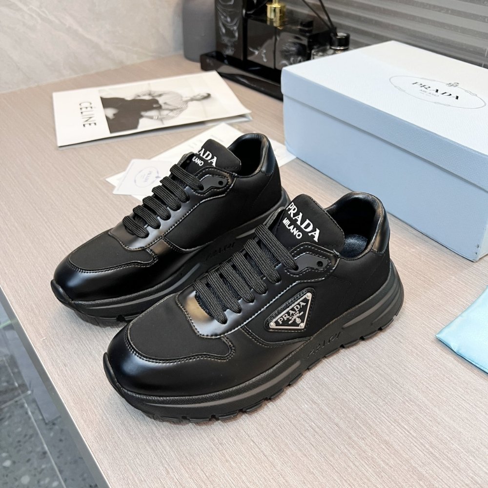 Pra*a Prax 01 Re Nylon And Brushed Leather Sneaker Black 2Ee369 3Lf5 F0632 F G000