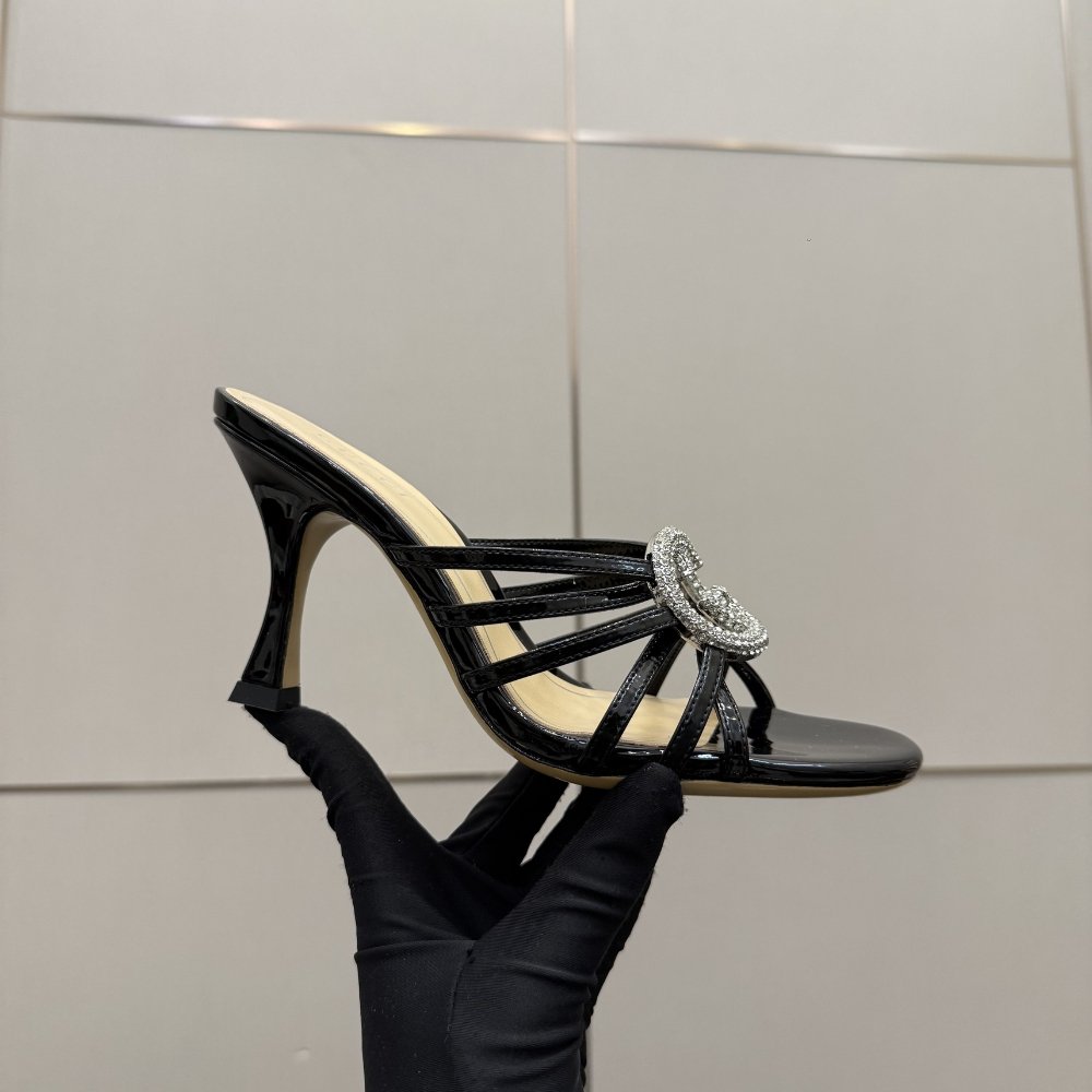 Gvc*1 Women Slide Sandal With Crystal Interlocking G Black 852663 Bnc00 1000