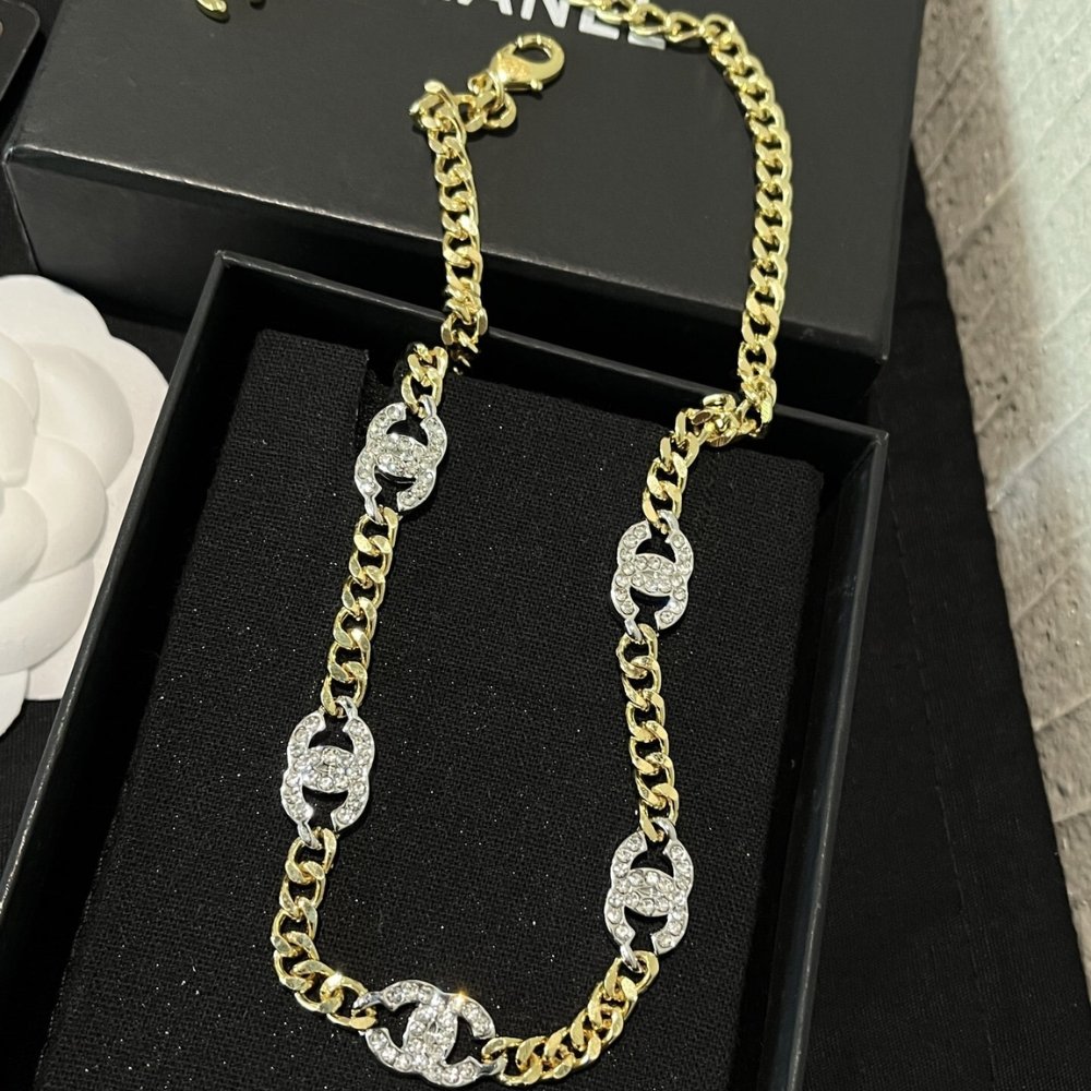 Ch**el Choker Metals And Stone Grains Gold Silver And Transparent Ab6444 B06011 Nc835