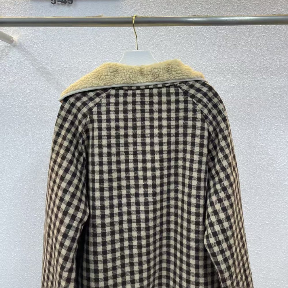 M1um1u Fleece Lined Checked Blouson Jacket Dark Brown Ml1358 18Aa F049P S Ooo