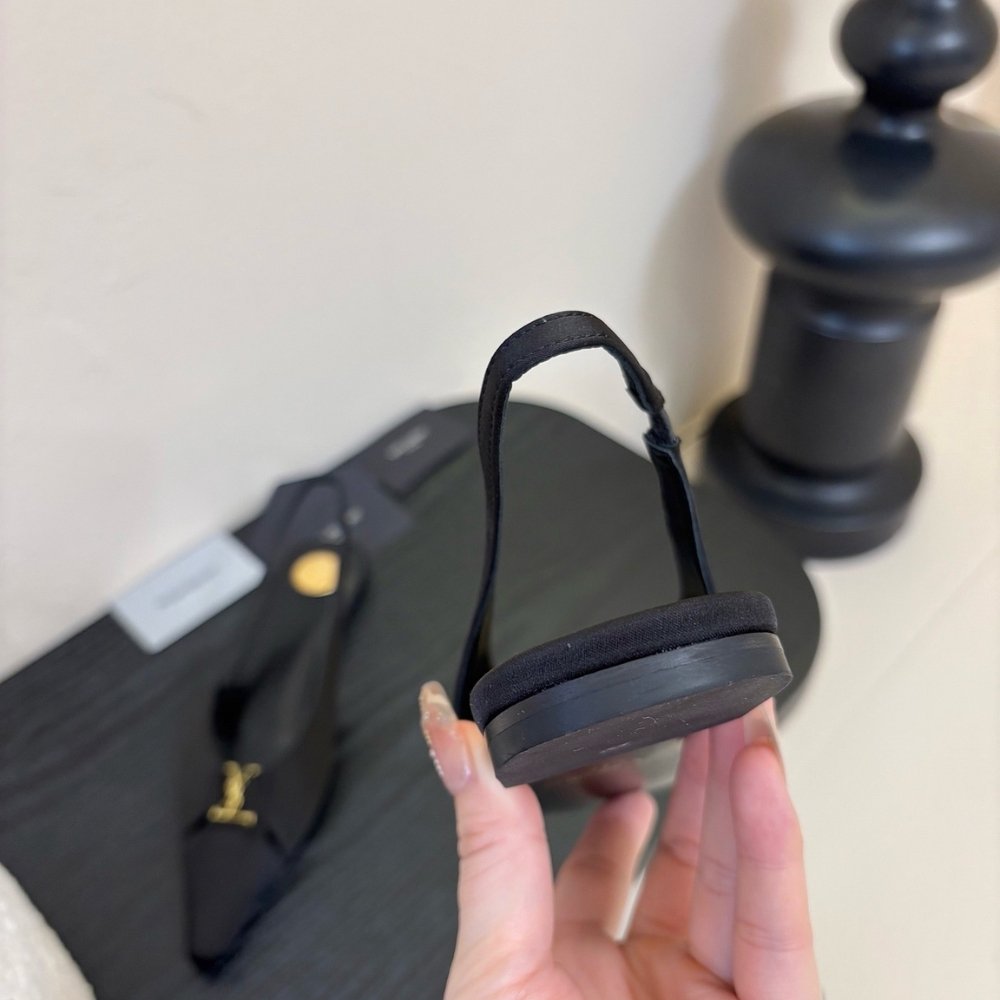 Sa1nt Lau*nt Babylone Crepe Satin Slingback Flats Black 8036469Qnag1000