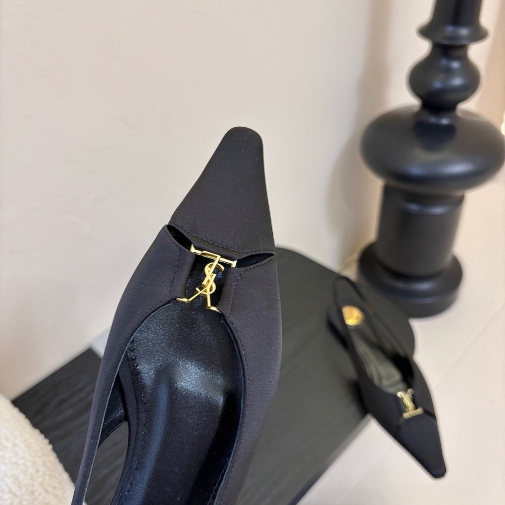 Sa1nt Lau*nt Babylone Crepe Satin Slingback Flats Black 8036469Qnag1000