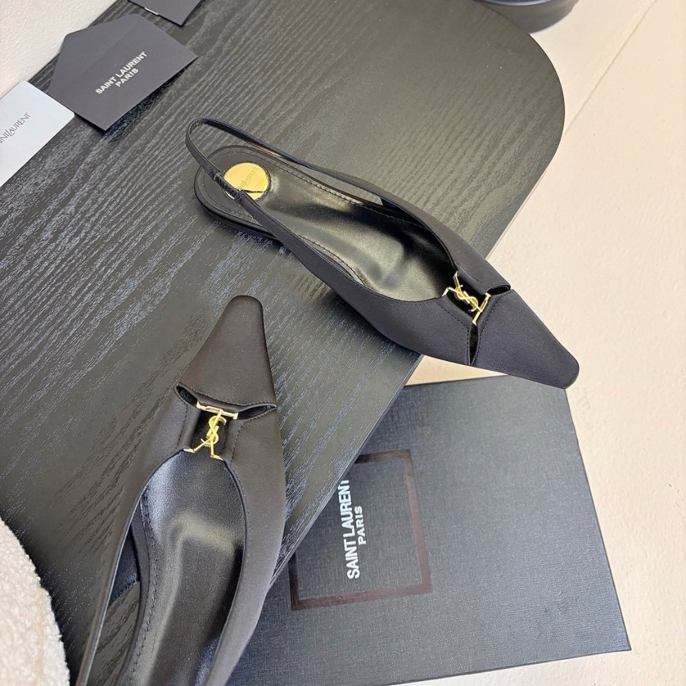 Sa1nt Lau*nt Babylone Crepe Satin Slingback Flats Black 8036469Qnag1000