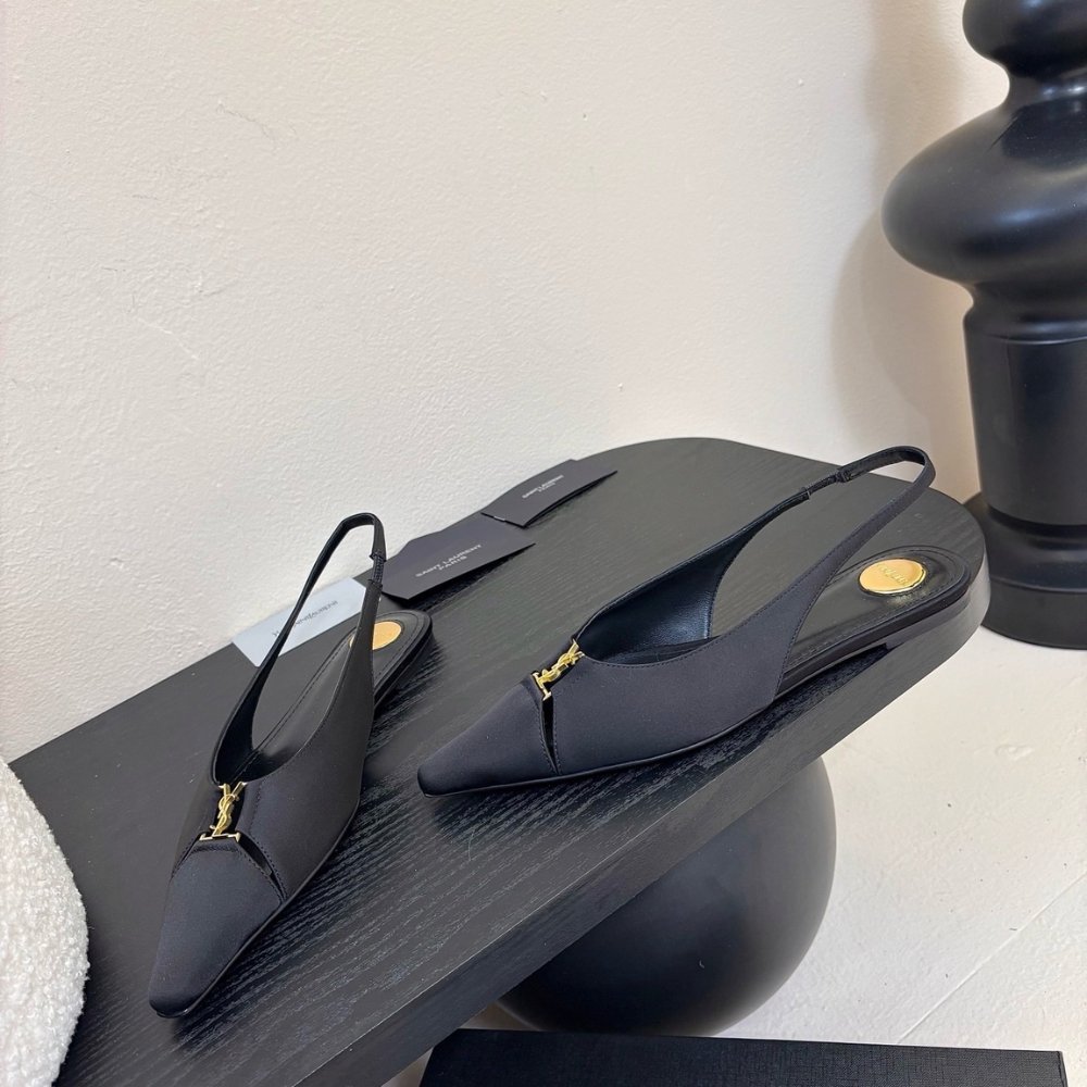 Sa1nt Lau*nt Babylone Crepe Satin Slingback Flats Black 8036469Qnag1000
