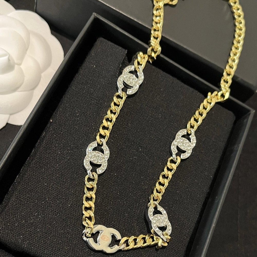 Ch**el Choker Metals And Stone Grains Gold Silver And Transparent Ab6444 B06011 Nc835