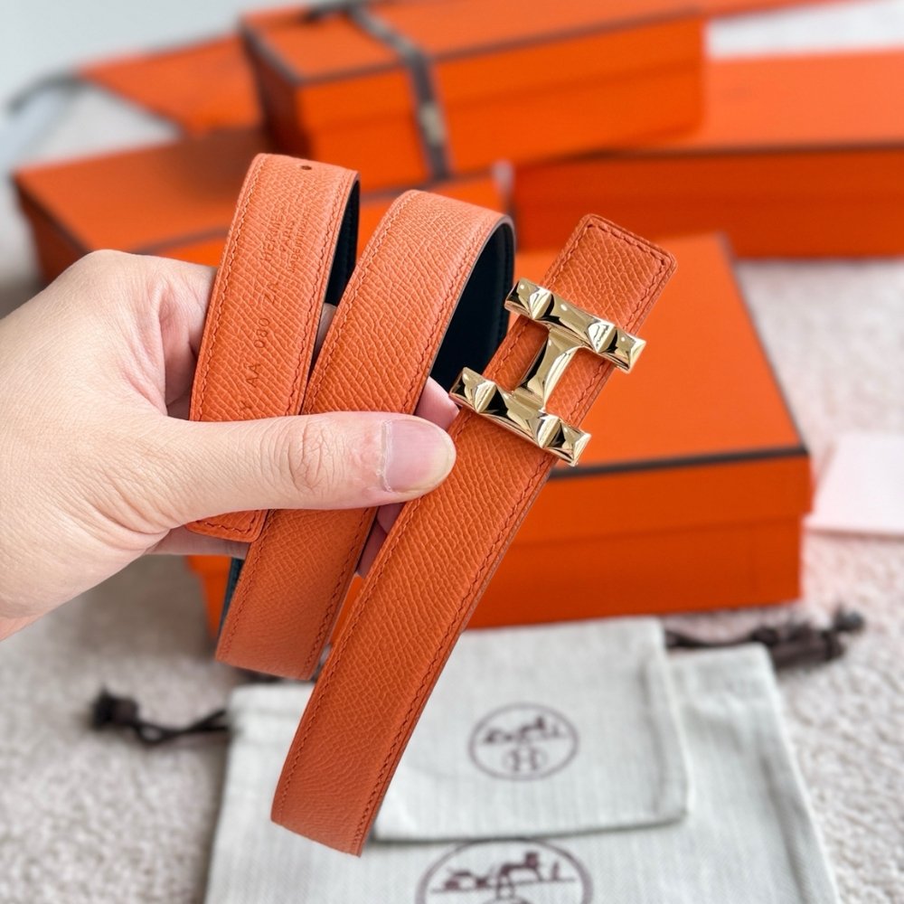 H**me5 H Infini Belt Buckle And Reversible Leather Strap 24Mm Gold Orange H011744Ud26