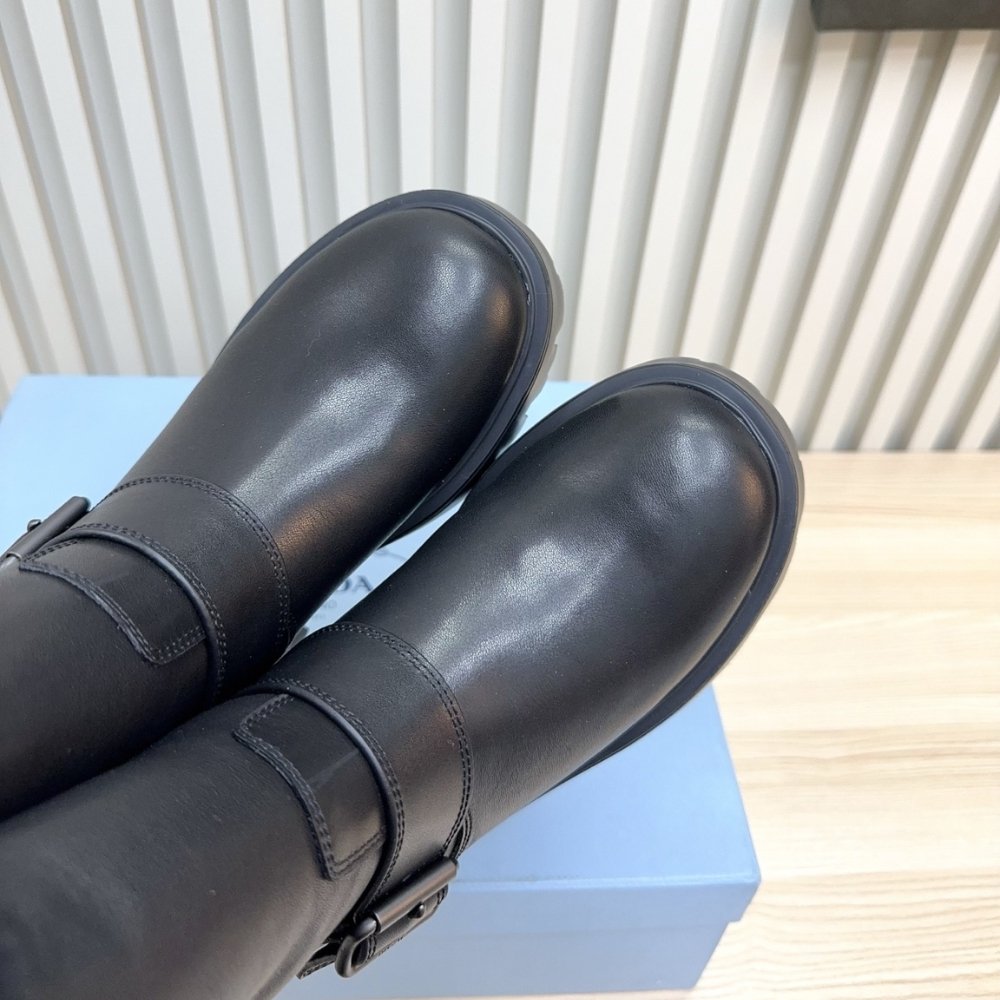 Pra*a Leather And Shearling Booties Black 1U187O 3Lpn F0002 F Zf50