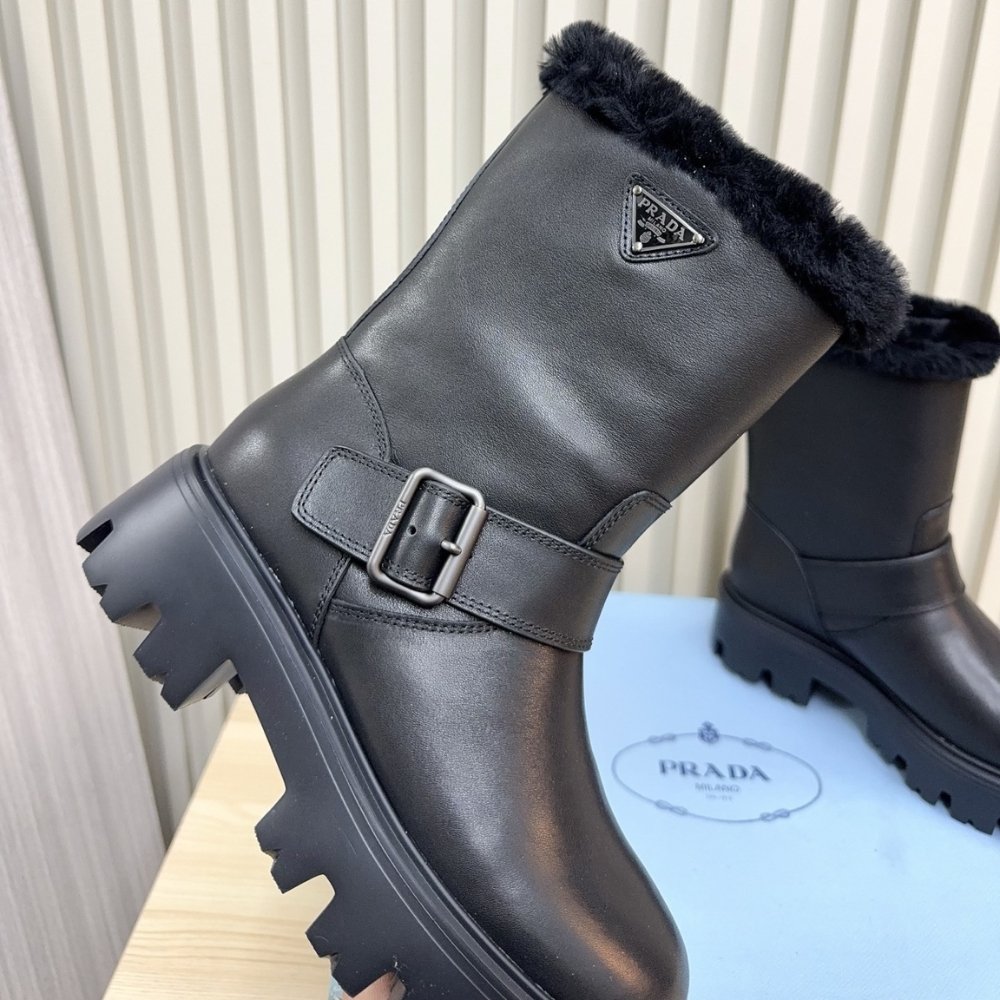 Pra*a Leather And Shearling Booties Black 1U187O 3Lpn F0002 F Zf50