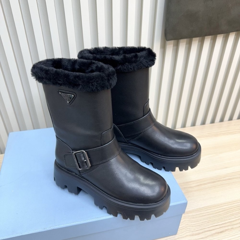 Pra*a Leather And Shearling Booties Black 1U187O 3Lpn F0002 F Zf50