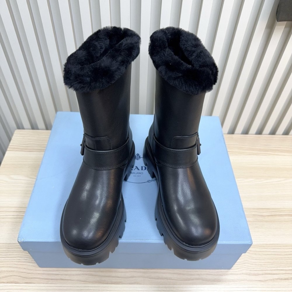 Pra*a Leather And Shearling Booties Black 1U187O 3Lpn F0002 F Zf50