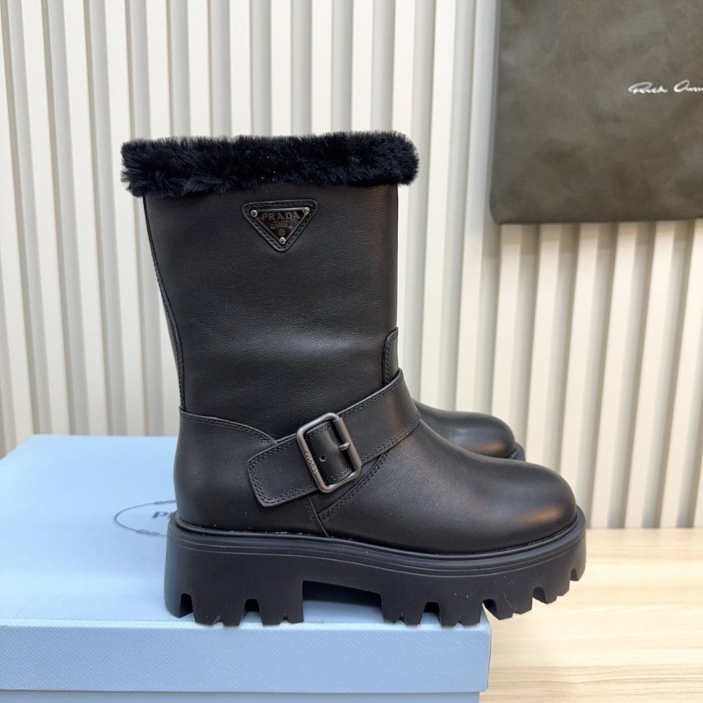 Pra*a Leather And Shearling Booties Black 1U187O 3Lpn F0002 F Zf50