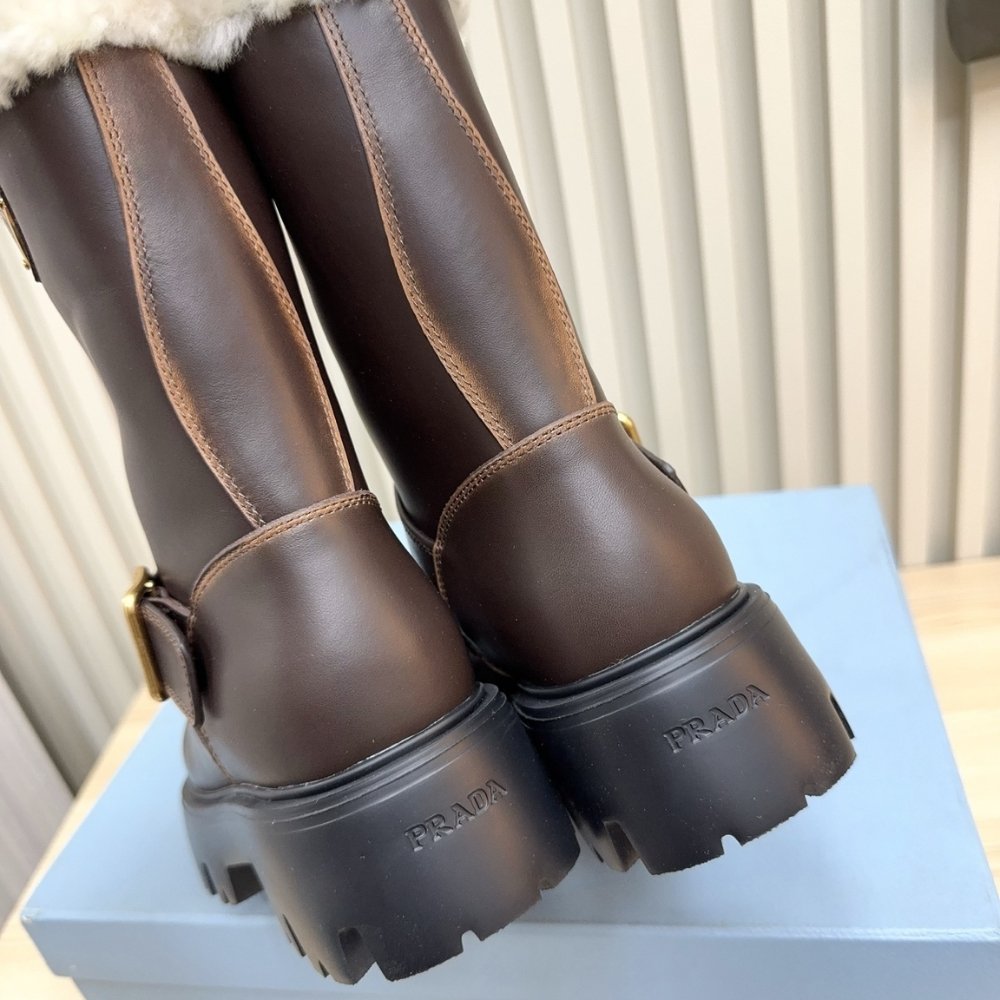 Pra*a Leather And Shearling Booties Cocoa Brown 1U187O Dfw F0324 F 050