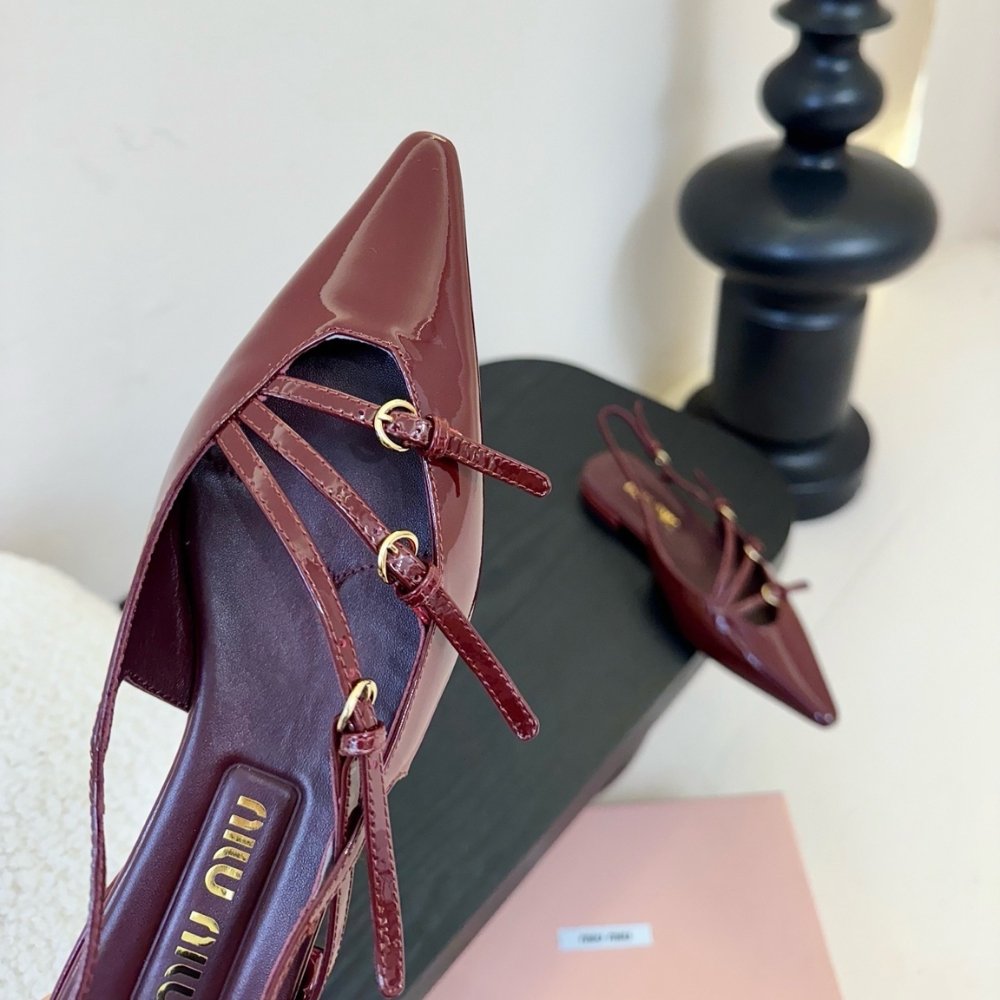 M1um1u Leather Slingback Ballerinas With Buckles Red 5F476E 069 F0D27 F 010