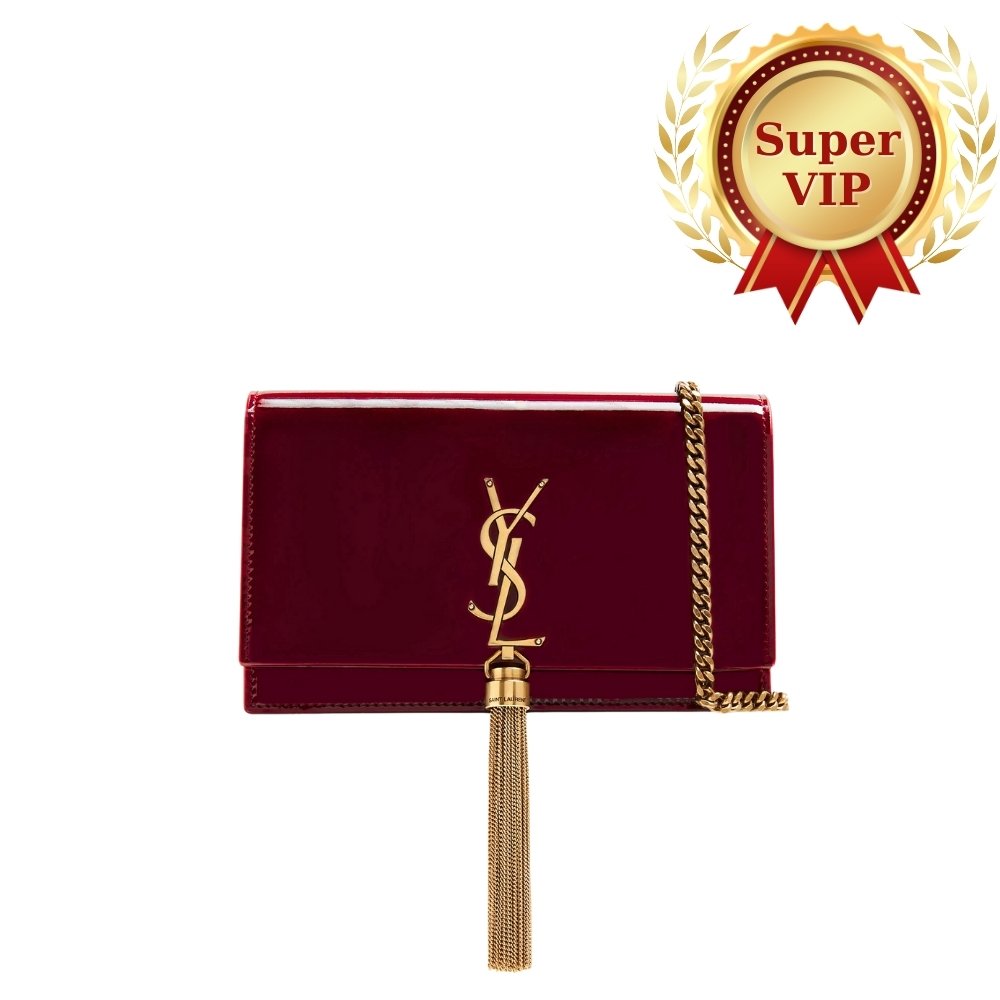 [S*per Vip 1:1] Sa1nt Lau*nt Kate Tassel Chain Wallet Burgundy 19Cm 742833Bmiiw6413