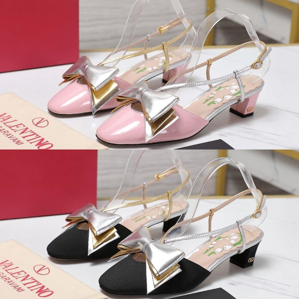 Va1e*ntin0 Bowow Slingback Pumps Black 6W2S0Lb6Qlj R1V