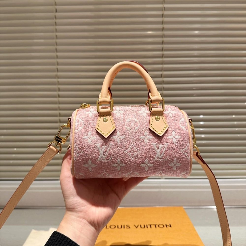L0vis Vvtt0n Nano Speedy Monogram Jacquard Denim Pink 17Cm M81213