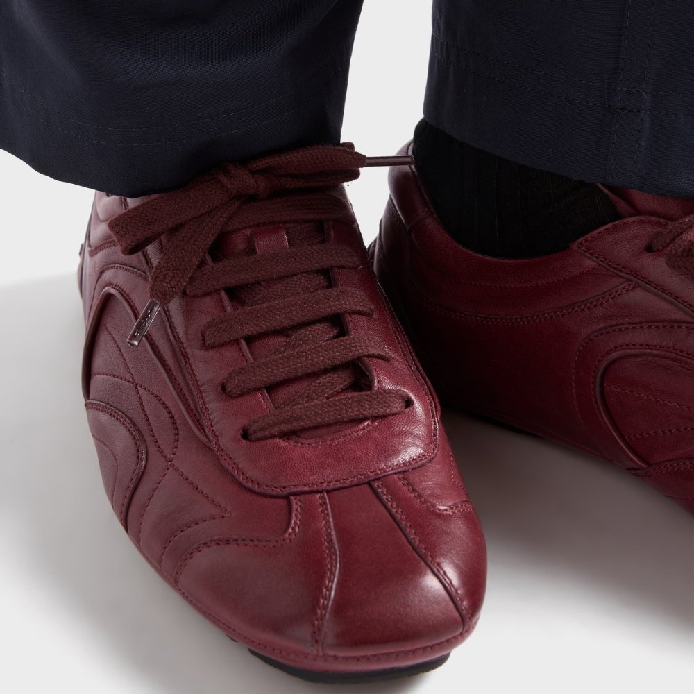 [S*per Vip 1:1] Pra*a Montecarlo Re Edition 2005 Antiqued Nappa Leather Sneakers Burgundy 4E1165 EFX F0007 F G000