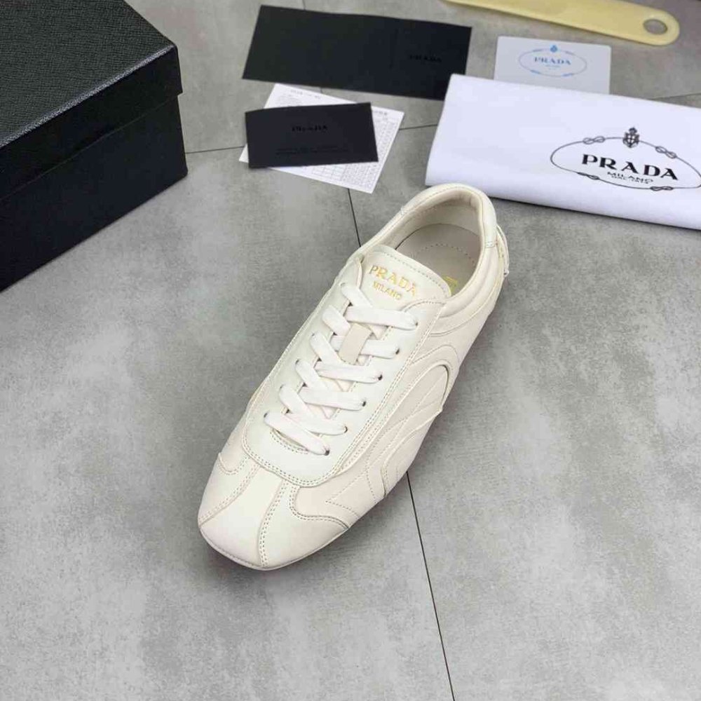 Pra*a Montecarlo Re Edition 2005 Antiqued Nappa Leather Sneakers Chalk White 4E1165 EFX F0K74 F G000