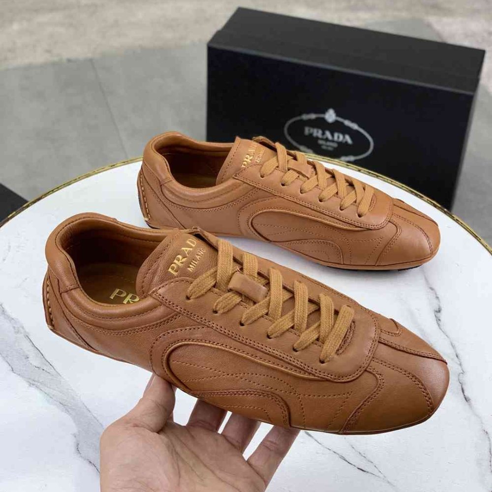 Pra*a Montecarlo Re Edition 2005 Antiqued Nappa Leather Sneakers Caramel 4E1165 EFX F098L F G000