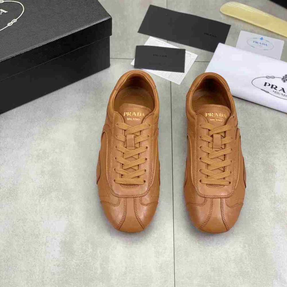 Pra*a Montecarlo Re Edition 2005 Antiqued Nappa Leather Sneakers Caramel 4E1165 EFX F098L F G000