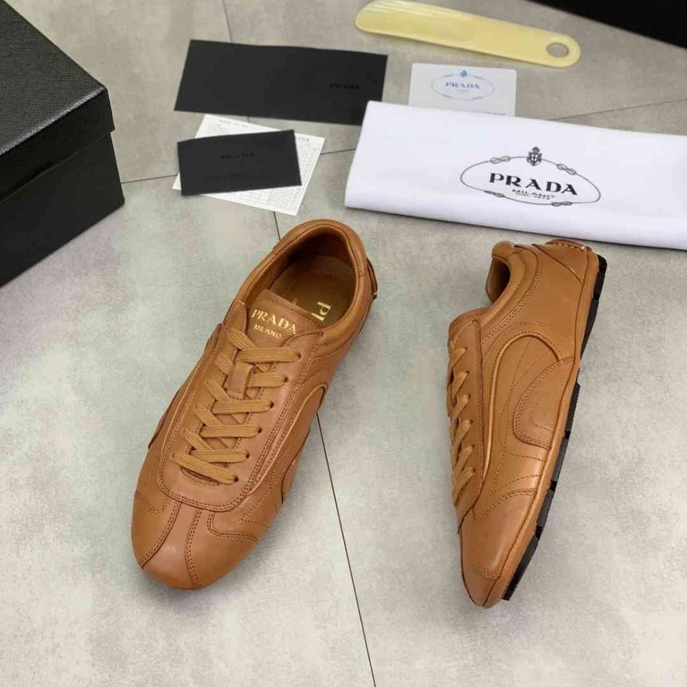 Pra*a Montecarlo Re Edition 2005 Antiqued Nappa Leather Sneakers Caramel 4E1165 EFX F098L F G000