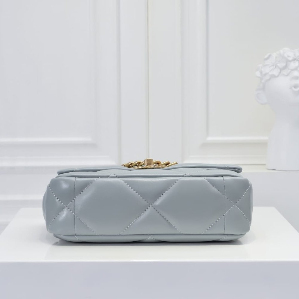 Ch**el 19 Flap Bag Shiny Gold And Silver Tone Light Blue 26Cm