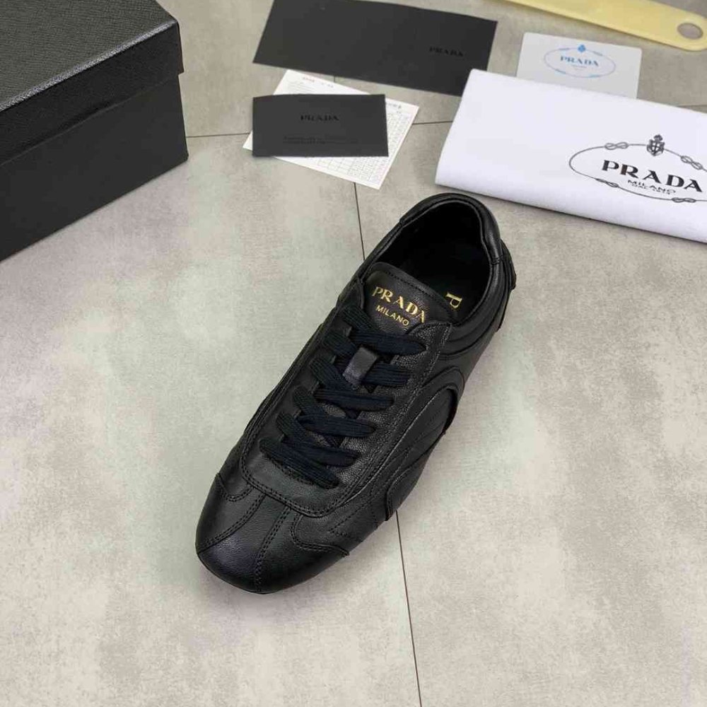 Pra*a Montecarlo Re Edition 2005 Antiqued Nappa Leather Sneakers Black 4E1165 EFX F0002 F G000