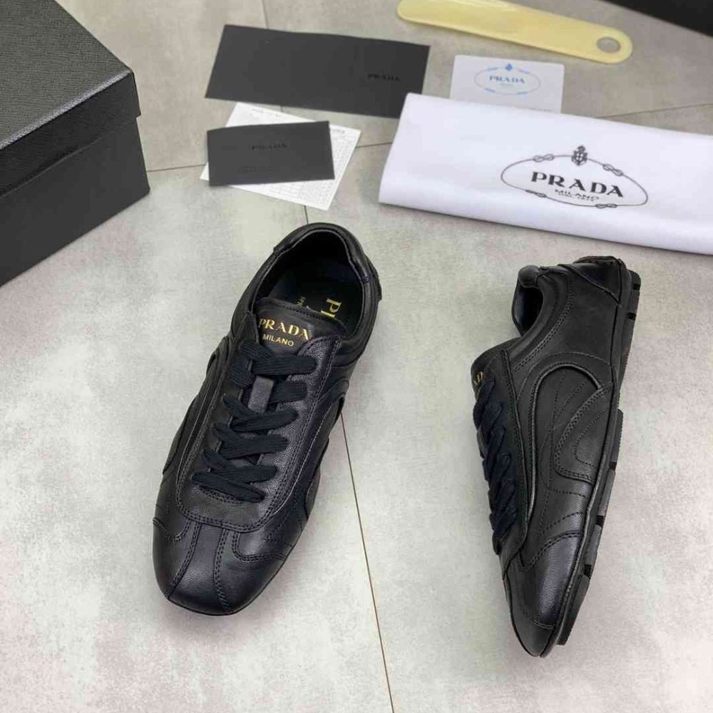 Pra*a Montecarlo Re Edition 2005 Antiqued Nappa Leather Sneakers Black 4E1165 EFX F0002 F G000