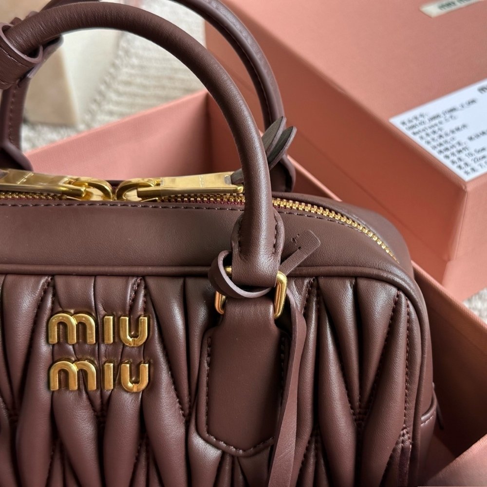 Miu Miu Arcadie Matelassé Nappa Leather Bag Brown 23Cm 5BB142 AN88 F0NBL V OON