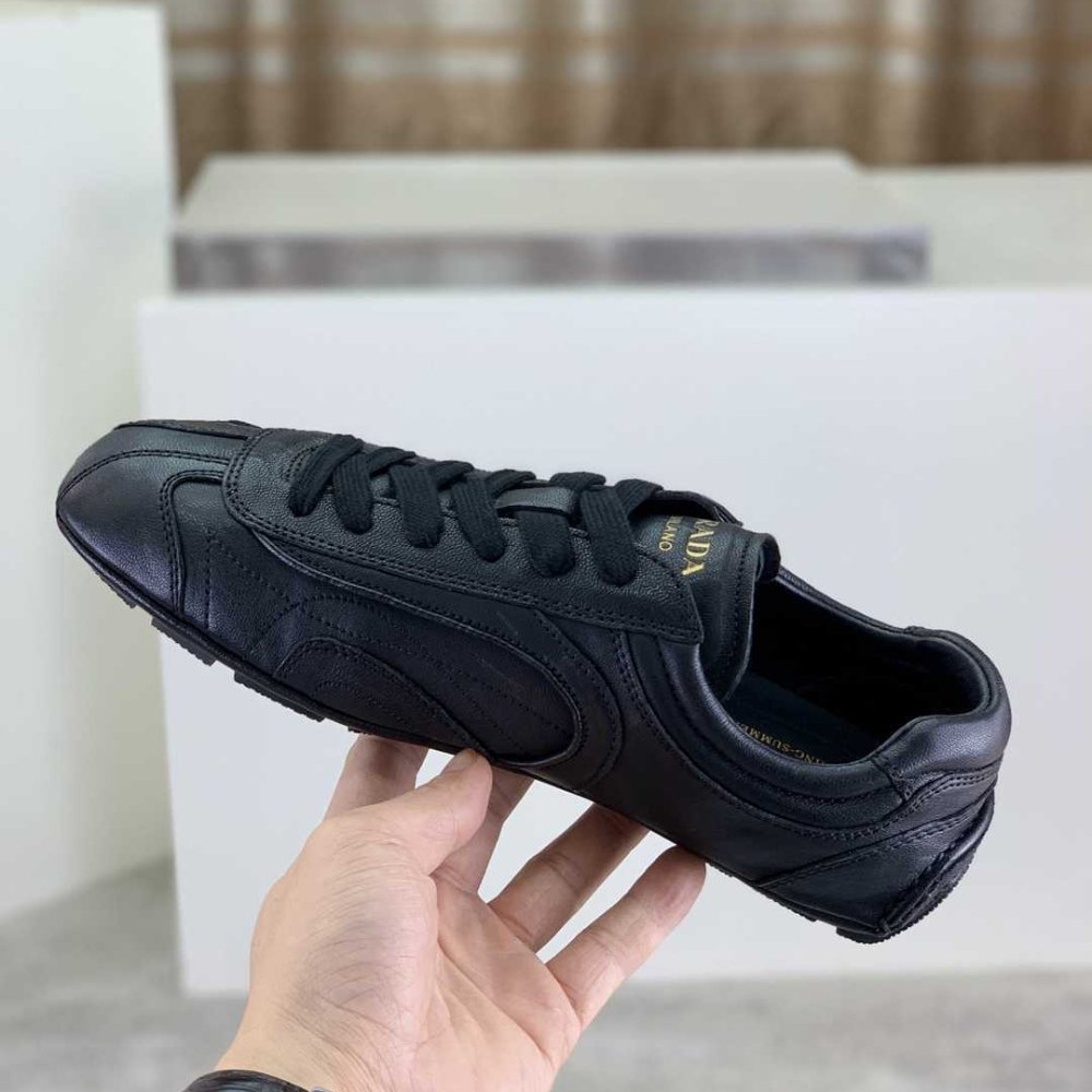Pra*a Montecarlo Re Edition 2005 Antiqued Nappa Leather Sneakers Black 4E1165 EFX F0002 F G000
