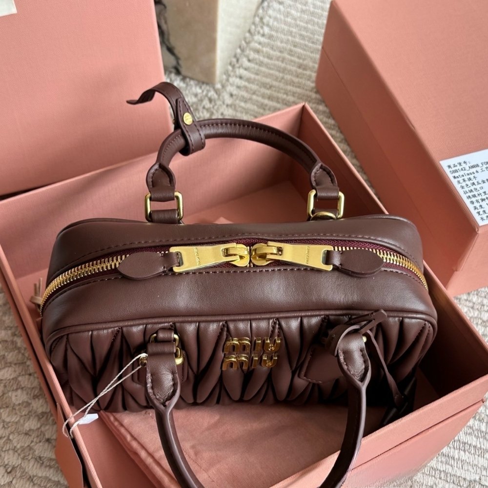 Miu Miu Arcadie Matelassé Nappa Leather Bag Brown 23Cm 5BB142 AN88 F0NBL V OON