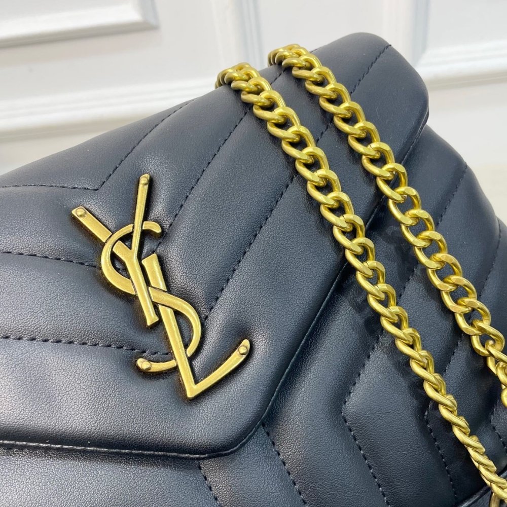 Sa1nt Lau*nt Loulou Medium Chain Bag In Matelassé Y Leather Black Gold 26Cm