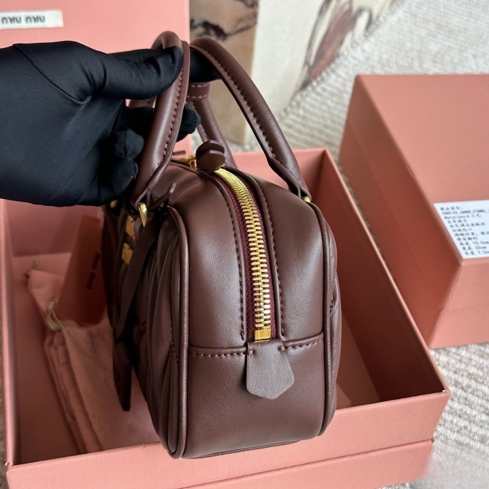 Miu Miu Arcadie Matelassé Nappa Leather Bag Brown 23Cm 5BB142 AN88 F0NBL V OON