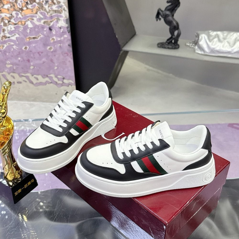 Gvc*1 Women Chunky Trainers Black And White Leather 848307 AAE0H 1097