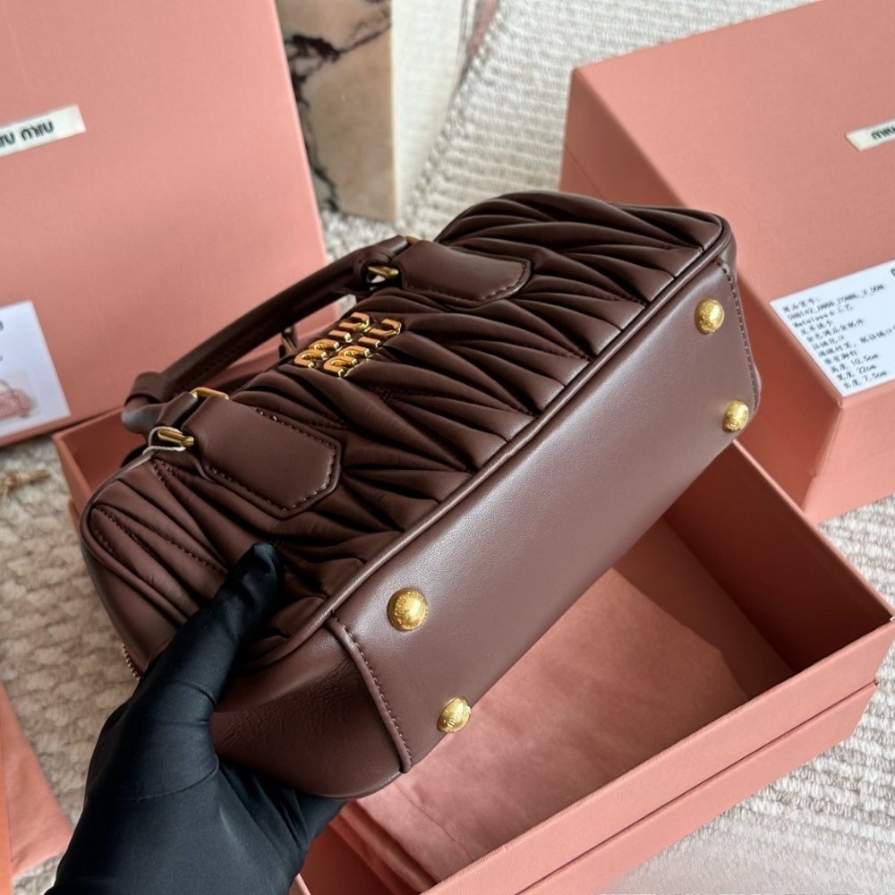 Miu Miu Arcadie Matelassé Nappa Leather Bag Brown 23Cm 5BB142 AN88 F0NBL V OON