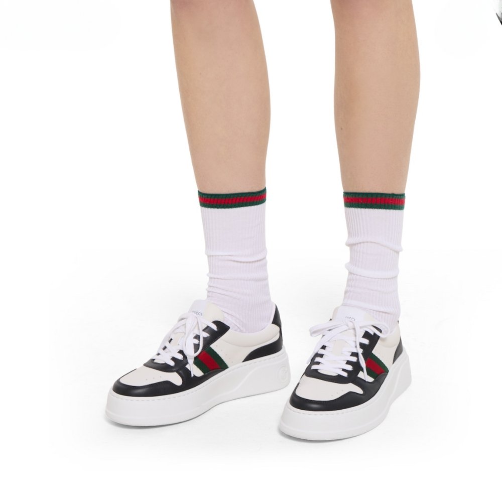 Gvc*1 Women Chunky Trainers Black And White Leather 848307 AAE0H 1097