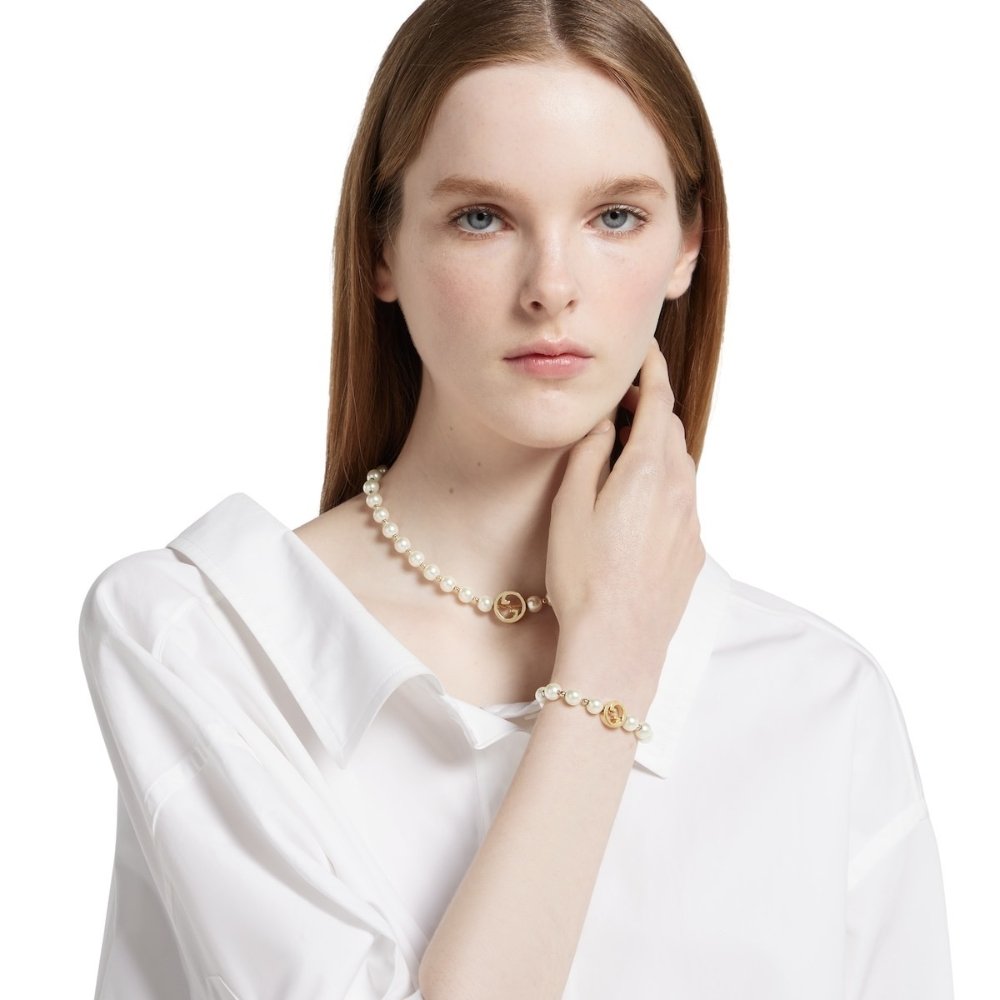 Gvc*1 Interlocking Pearl Bracelet Gold ‎839033 JCF27 8062